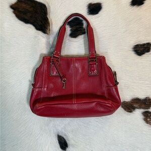 SOLD ❌ Fossil Red Pebbled Leather Satchel Purse